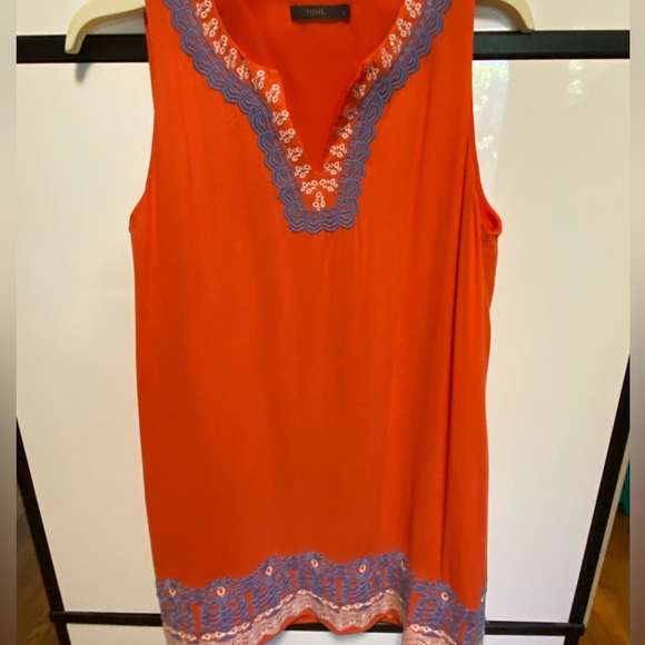 Orange Embroidered Boho Lined Summer Dress for work and play - Picture 5 of 13
